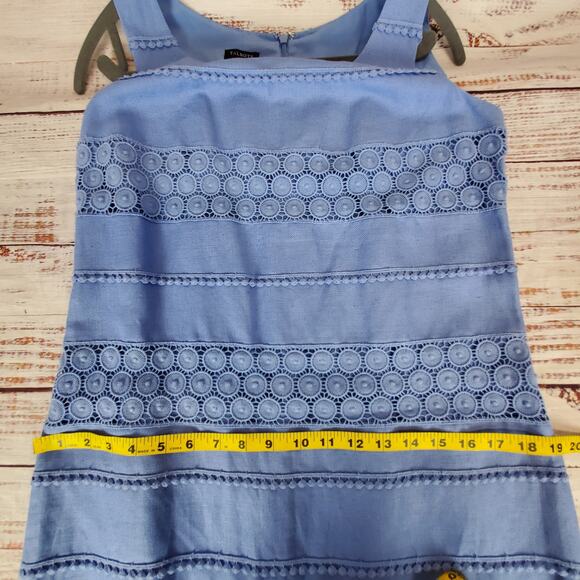 Talbots Sleeveless Linen Blend Tank Dress 4 Periwinkle Blue Crochet Lace Coastal - Picture 9 of 12